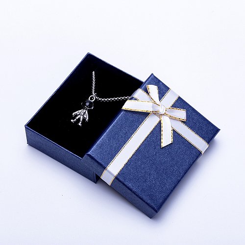 Papier bleu foncé avec ruban anneau boucles d'oreilles boîte-cadeau élégant Simple pendentif Bracelet collier ensemble boîte d'emballage