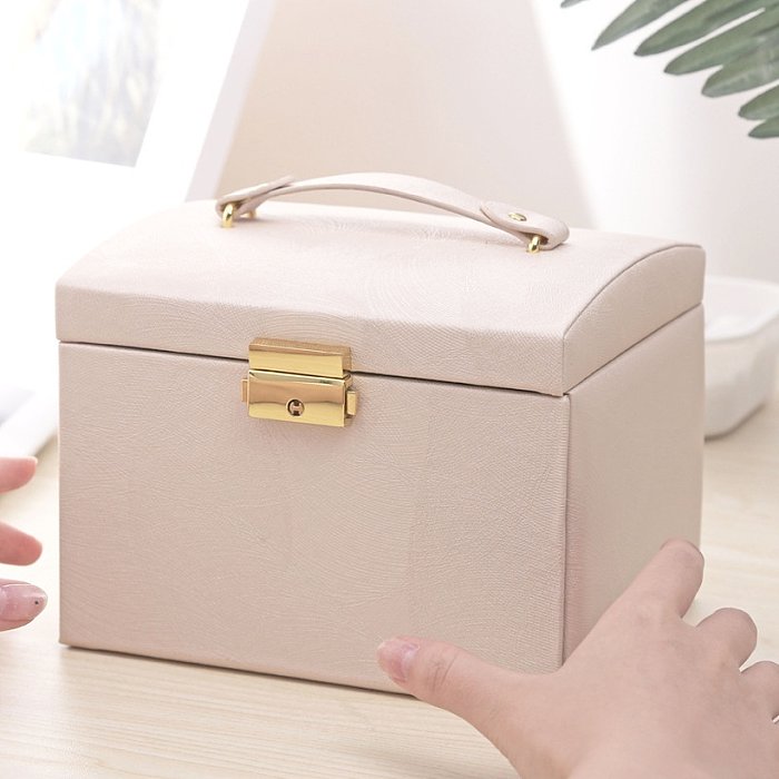 Retro Solid Color PU Leather Metal Jewelry Boxes