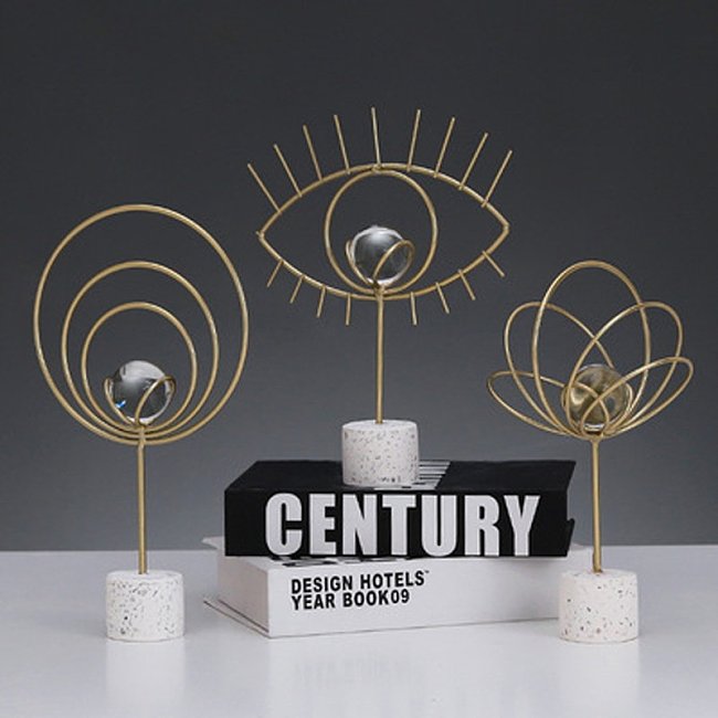 Decorações criativas para casa Ornamentos de metal com fundo de terrazzo Ornamentos de metal para mesa de trabalho Bola de cristal Artesanato decorativo