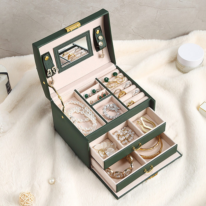Fashion Solid Color PU Leather Metal Jewelry Boxes