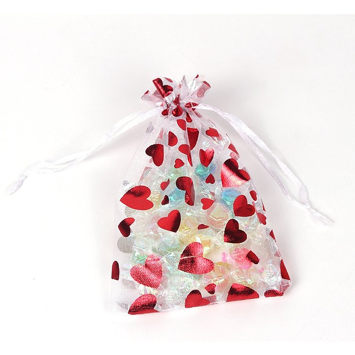 Fashion Heart Bronzing Organza Christmas Transparent Drawstring Bundle Gift Bag