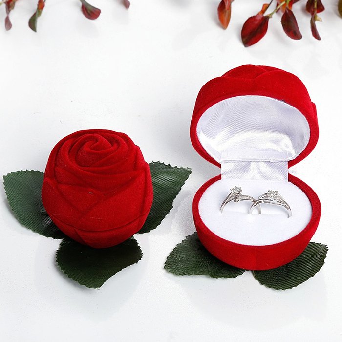 Fashion Boutique Rose Shaped Perianth Zweige Ring Box Flanell Beflockung