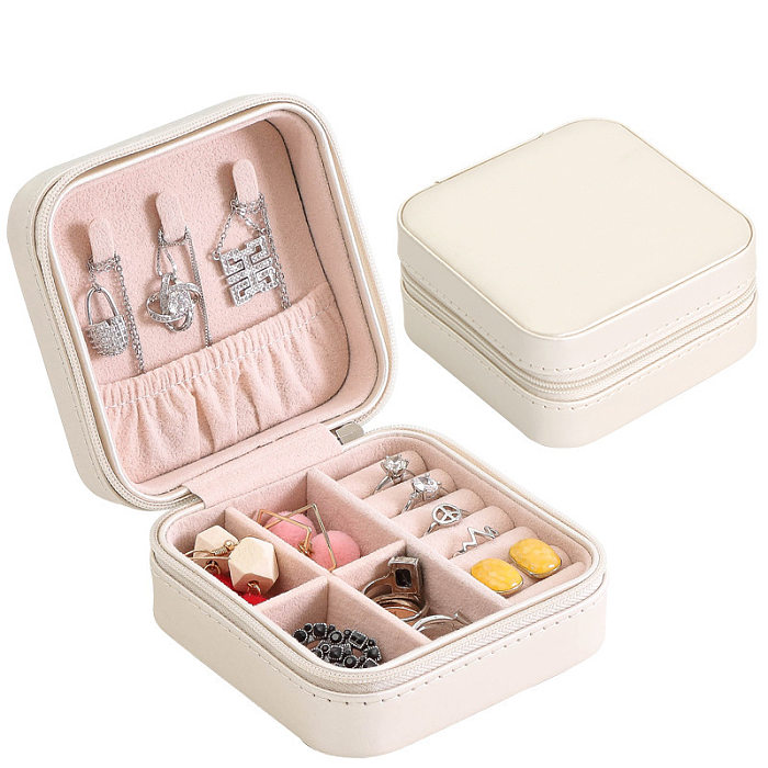 Boîtes à bijoux de flocage en cuir PU carré de couleur unie de base