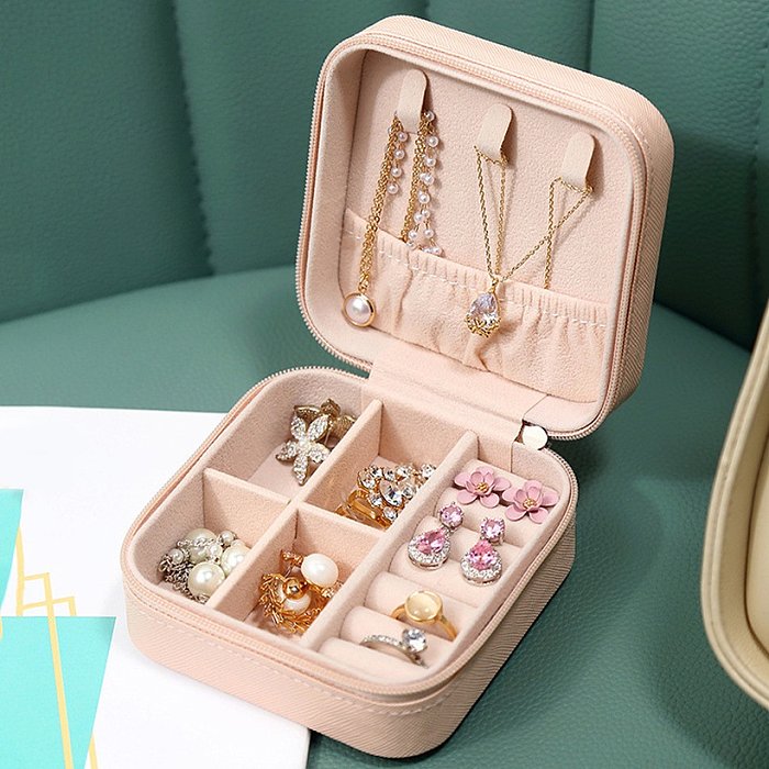 Boîtes à bijoux en flanelle en cuir PU de couleur unie à la mode