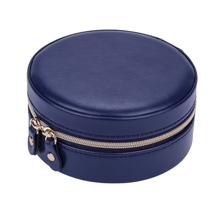 Retro Round Solid Color PU Leather Jewelry Boxes