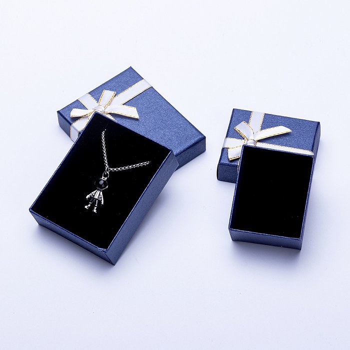 Dark Blue Paper With Ribbon Ring Earrings Gift Box Elegant Simple Pendant Bracelet Necklace Set Packing Box
