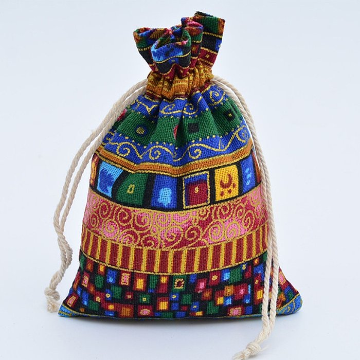 Vintage Style Geometric Cotton Drawstring Jewelry Packaging Bags