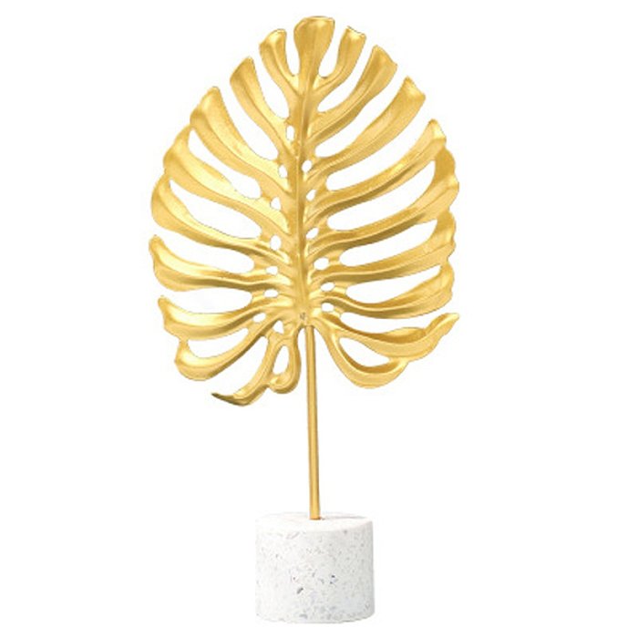 Nordic Creative Metal Ornaments Gold Wrought Iron Marble Bottom Monstera Decoration Home Crafts Decoration Ornaments