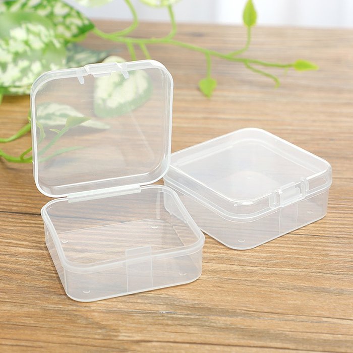 Nova caixa de plástico transparente quadrado pequeno objeto caixa de armazenamento de joias tampa aberta selada caixa de plástico à prova de poeira atacado