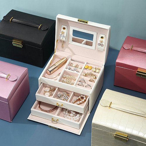 Boîtes à bijoux en métal en cuir PU de couleur unie à la mode