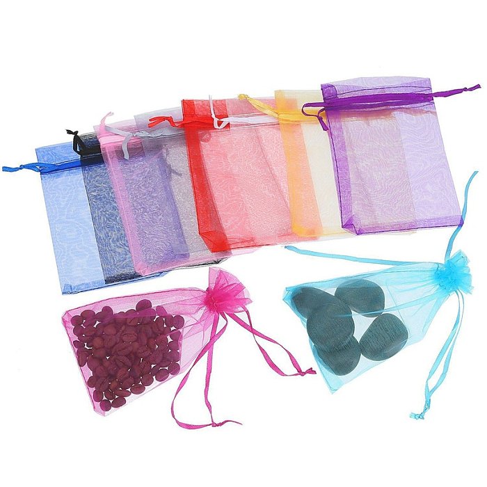 Sac à bijoux en organza de couleur unie sac à bonbons en maille transparente avec poche à cordon de serrage en gros
