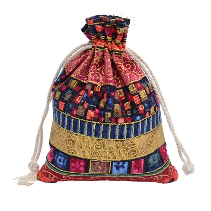 Vintage Style Geometric Cotton Drawstring Jewelry Packaging Bags