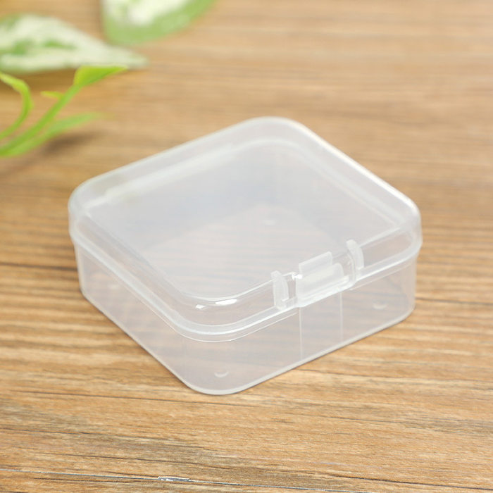 Nova caixa de plástico transparente quadrado pequeno objeto caixa de armazenamento de joias tampa aberta selada caixa de plástico à prova de poeira atacado