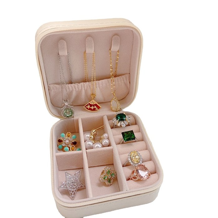 Boîtes à bijoux en cuir PU de couleur unie à la mode