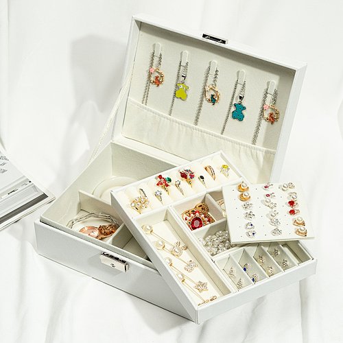 Boîtes à bijoux en bois en cuir PU de couleur unie de base
