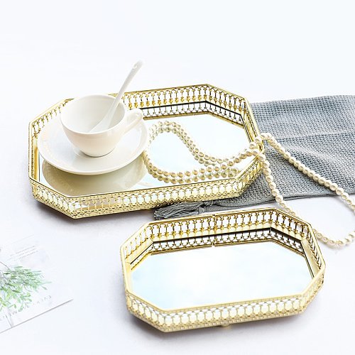 Espejo de cristal rectangular de lujo con luz nórdica, bandeja para el hogar para la sala de estar
