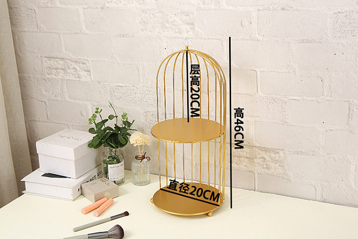 Iron Birdcage Rack Desktop-Kosmetik-Lagerregal goldenes Doppelschicht-Rack