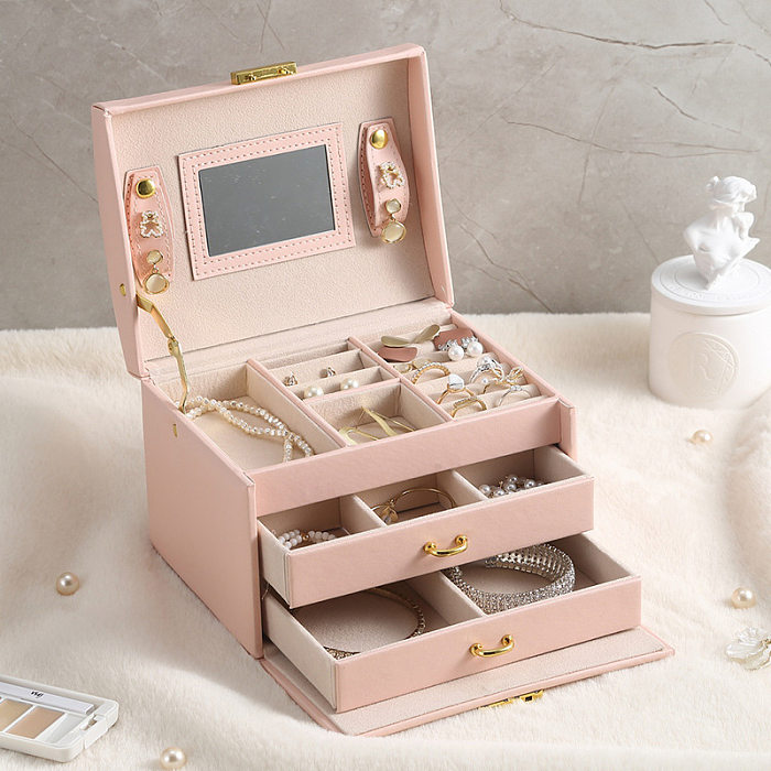 Fashion Solid Color PU Leather Metal Jewelry Boxes