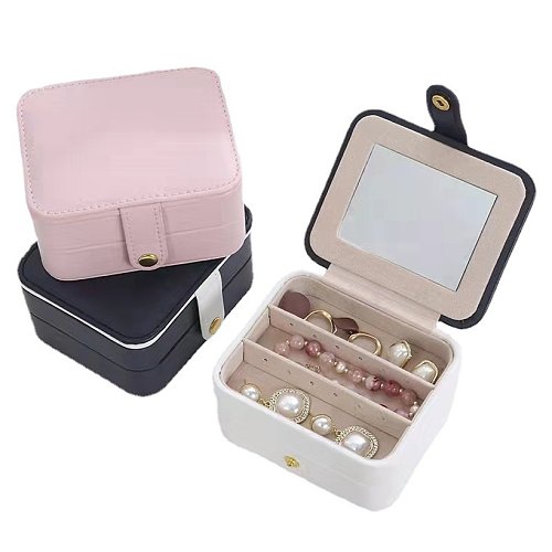 Cajas de joyería de cuero de PU de color sólido cuadrado básico
