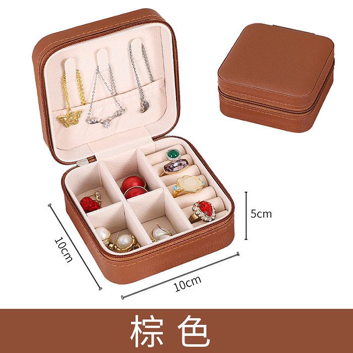 Boîte à bijoux carrée simple et pratique avec fermeture à glissière de couleur unie
