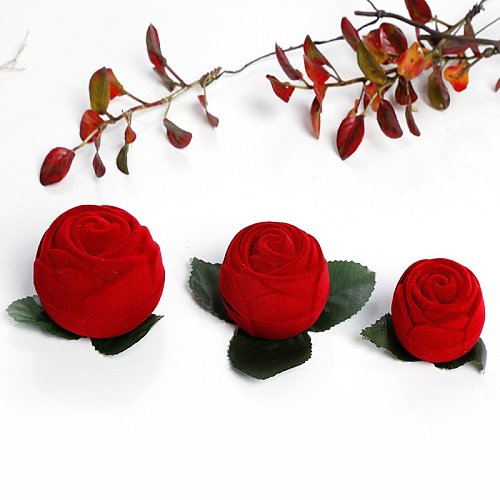 Fashion Boutique Rose Shaped Perianth Branches Ring Box Flannel Flocking