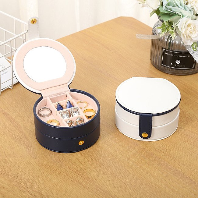 Cute Round Solid Color Pu Leather Jewelry Boxes