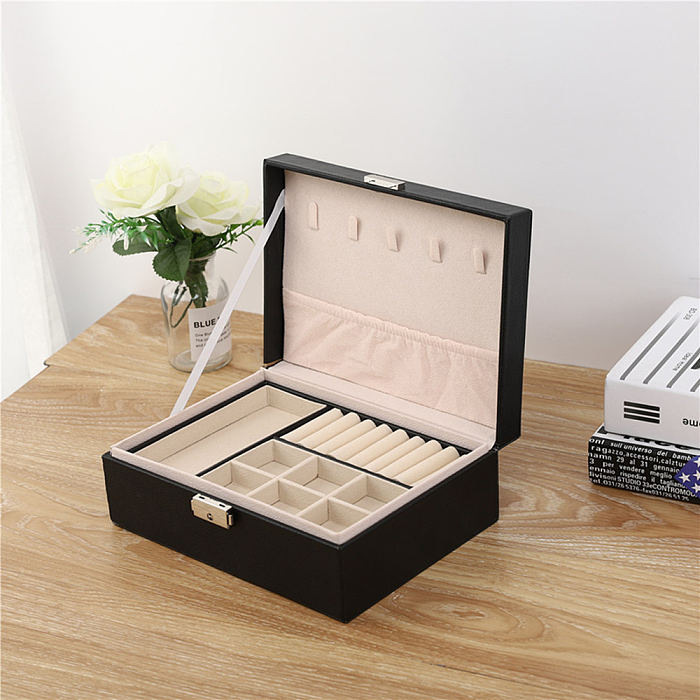 Basic Square Solid Color PU Leather Flocking Jewelry Boxes