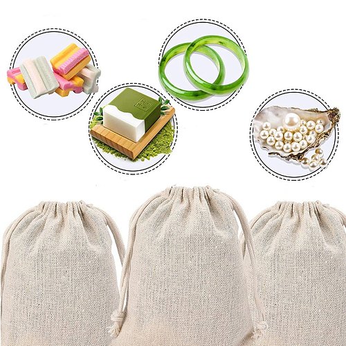Sacs d'emballage de bijoux à cordon en coton de couleur unie de style simple