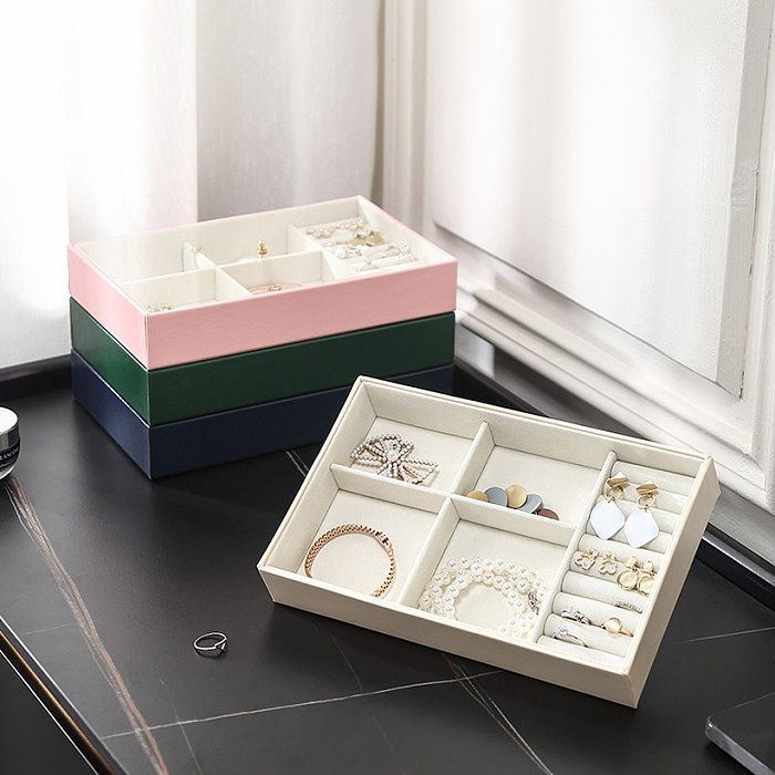 Cajas de joyería de cuero de PU de color sólido cuadrado de moda