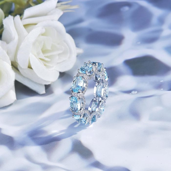 diamond and aquamarine princess rings for women