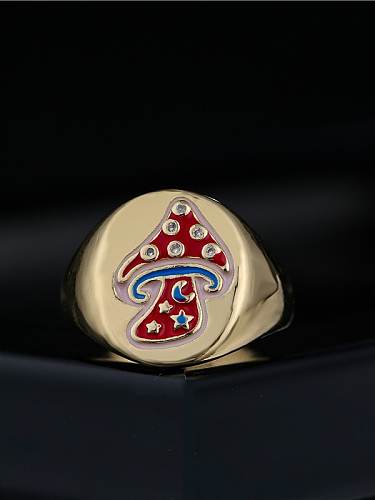 Brass Enamel Geometric Mushroom Vintage Band Ring