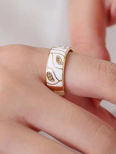 Brass Enamel Cubic Zirconia Geometric Minimalist Band Ring