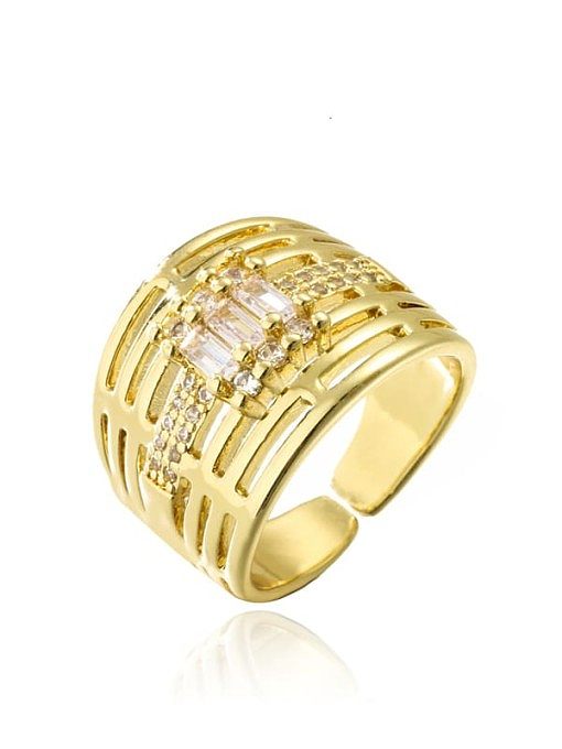 Brass Cubic Zirconia Geometric Vintage Stackable Ring
