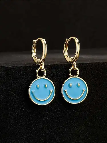 Brass Enamel Smiley Minimalist Huggie Earring