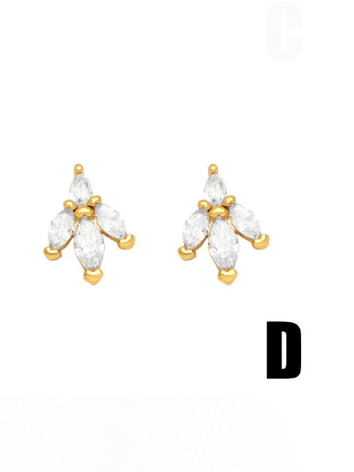 Brass Cubic Zirconia Flower Minimalist Stud Earring