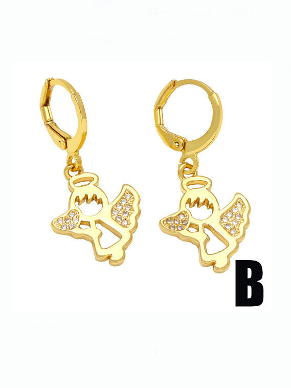 Brass Cubic Zirconia Angel Vintage Huggie Earring