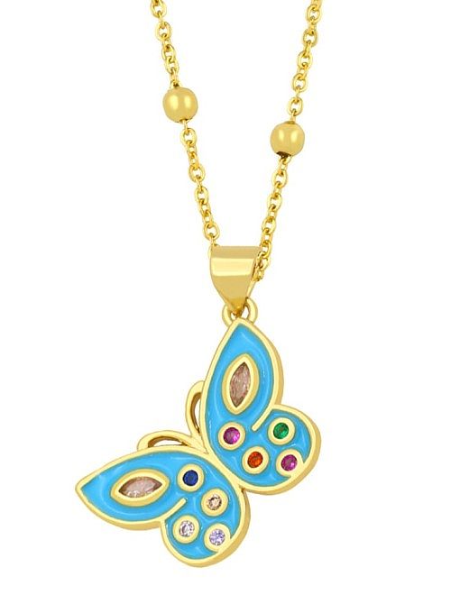 Brass Rhinestone Enamel Butterfly Vintage Necklace