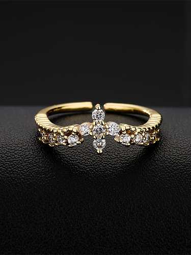 Brass Cubic Zirconia Cross Vintage Band Ring