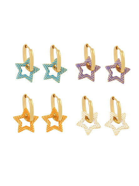 Brass Enamel Star Cute Huggie Earring