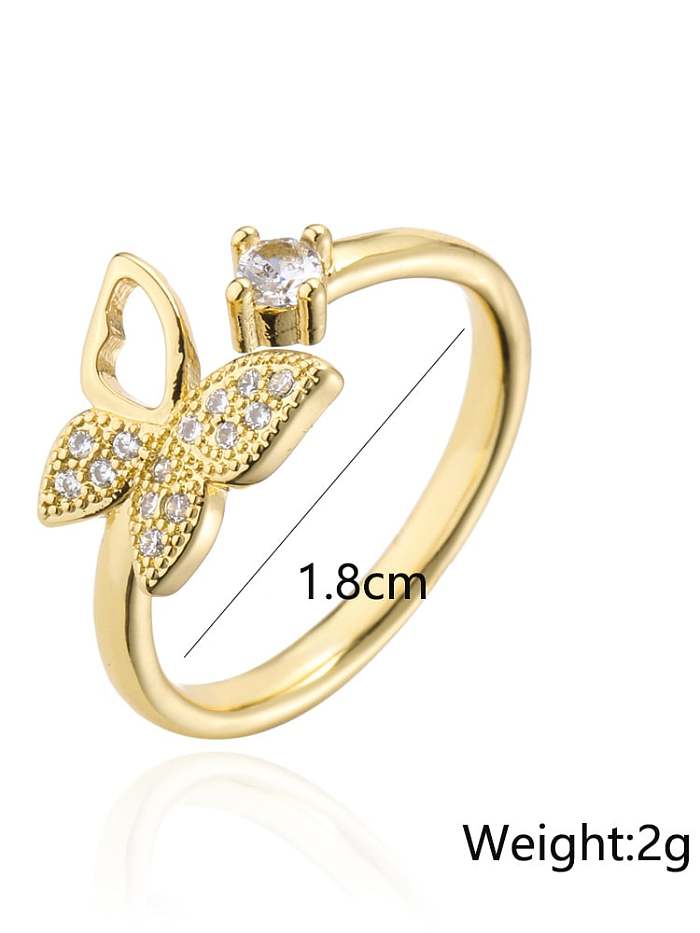 Brass Cubic Zirconia Butterfly Minimalist Band Ring