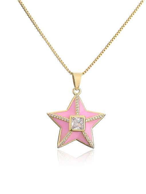 Brass Rhinestone Enamel Star Ethnic Five-pointed star Pedant Necklace