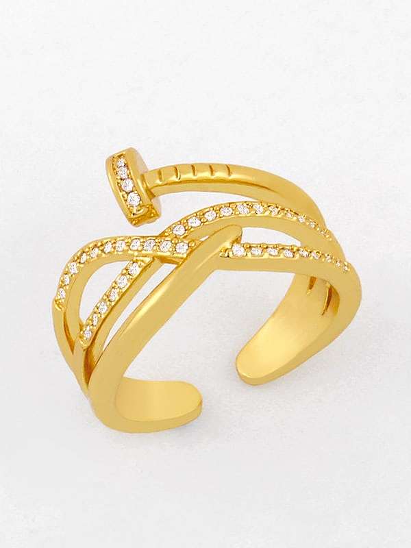 Brass Cubic Zirconia Geometric Vintage Band Ring