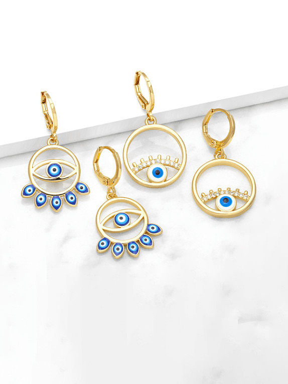 Brass Enamel Evil Eye Vintage Huggie Earring