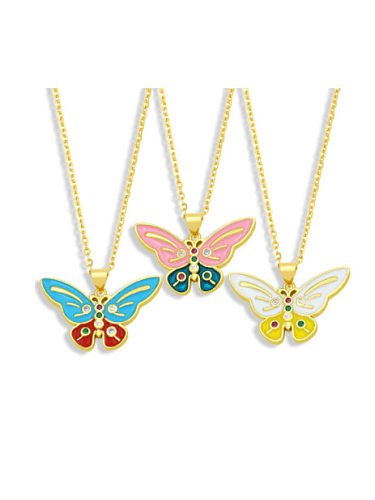 Collier Minimaliste Papillon Laiton Strass Émail