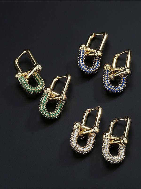Brass Cubic Zirconia Geometric Vintage Huggie Earring