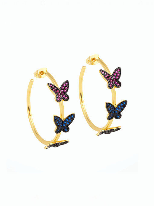 Brass Cubic Zirconia Butterfly Vintage Huggie Earring