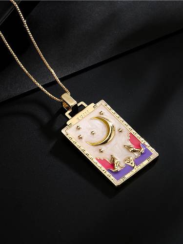 Brass Enamel Vintage Rectangle Pendant Necklace