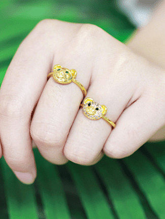 Brass Cubic Zirconia Bear Vintage Band Ring