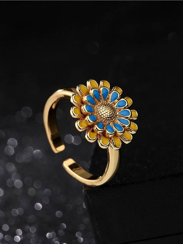 Brass Enamel Flower Vintage Band Ring
