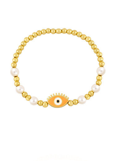 Brass Imitation Pearl Weave Vintage Beaded Bracelet